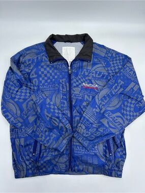 Vintage 90s Nautica Competition All Over Print Graphic Windbreaker Jacket M